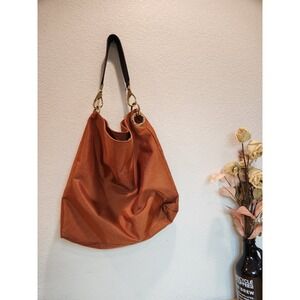 Banana Republic Large Nylon Tote Bag Burnt Orange Leather Handle  size is 15x15